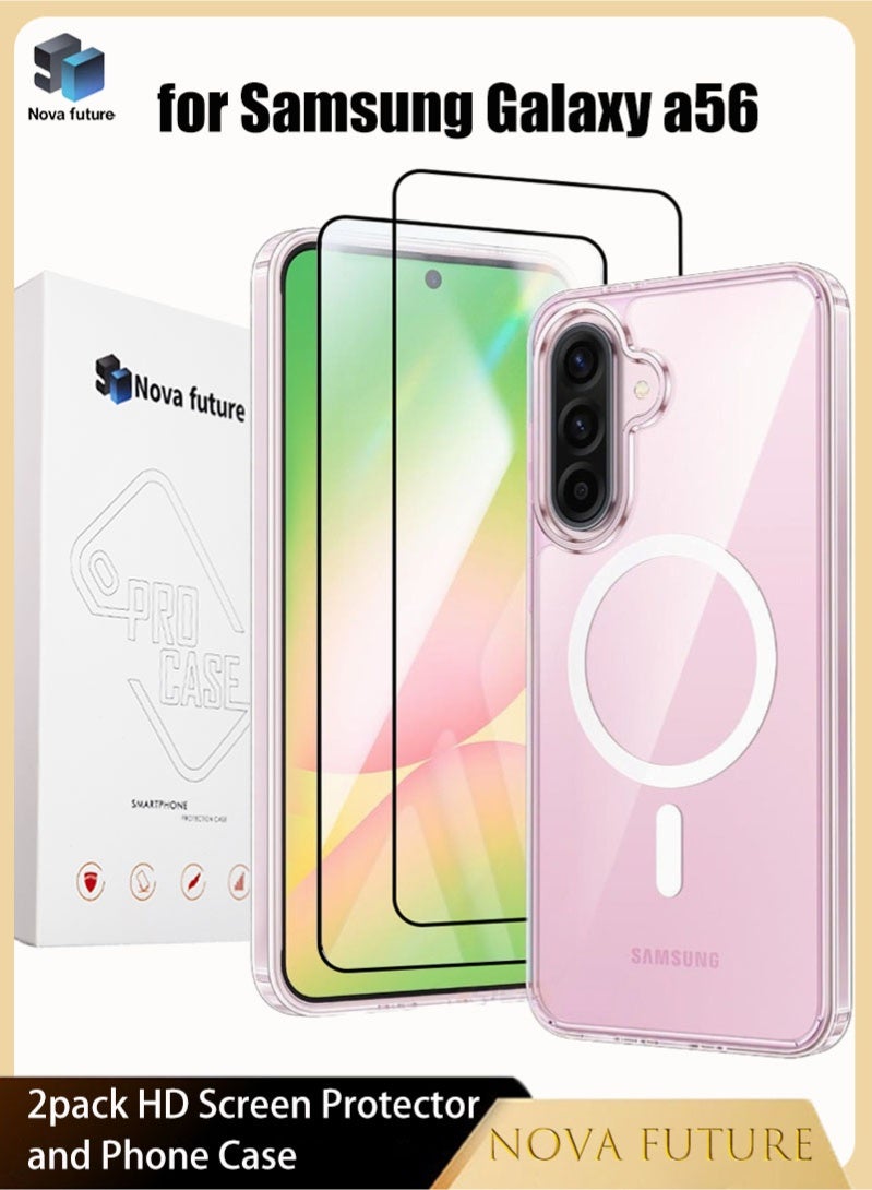Nova future 2+1 Samsung Galaxy A56 Protective Kit,Includes a phone case 【MagSafe compatible, drop-proof, anti-yellowing】 + two high-definition screen protectors 【9H hardness, supports fingerprint unlocking】 - Image 1